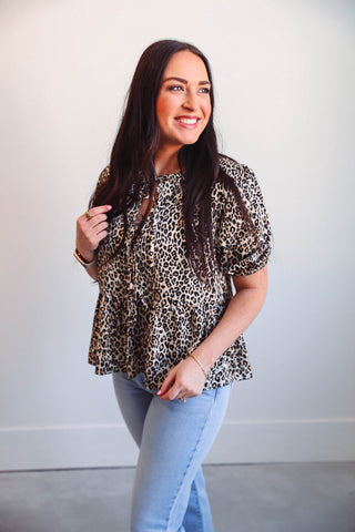 Whitney Leopard Tie Top