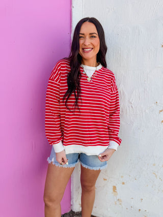 Easy Day Striped Pullover-Ruby