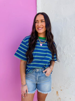 Andie Striped Tee-Blue/Green
