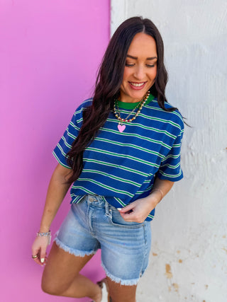 Andie Striped Tee-Blue/Green