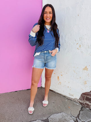 Easy Day Striped Pullover-Lt. Navy
