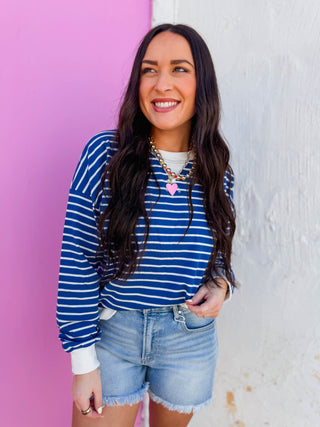 Easy Day Striped Pullover-Lt. Navy