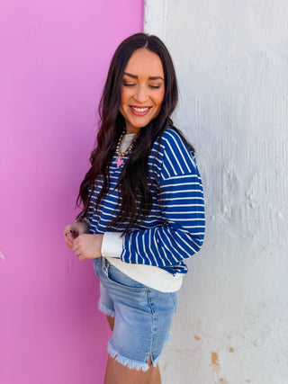 Easy Day Striped Pullover-Lt. Navy