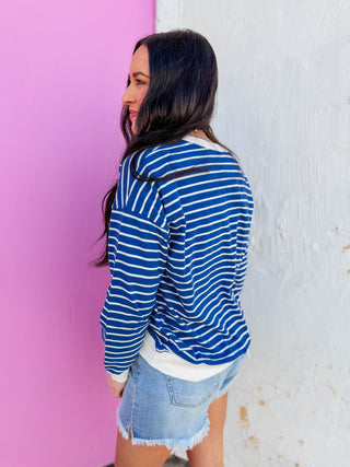 Easy Day Striped Pullover-Lt. Navy