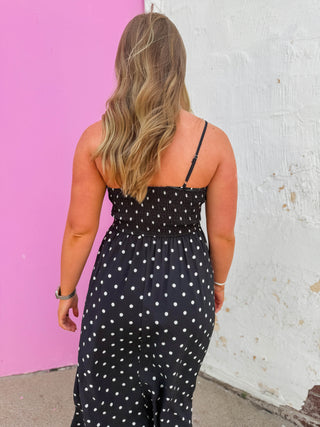 Olivia Polka Dot Midi Dress-Black