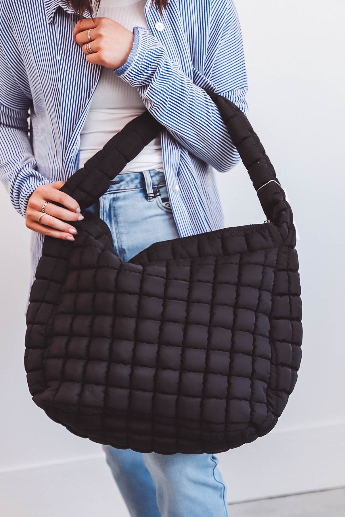 Cleo Slouchy Quilted Tote-Black