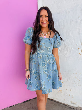 Indy Floral Denim Mini Dress