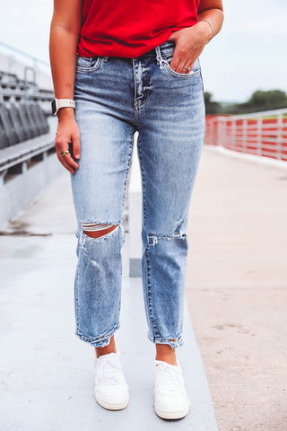 Kyra High Rise Straight Leg Denim