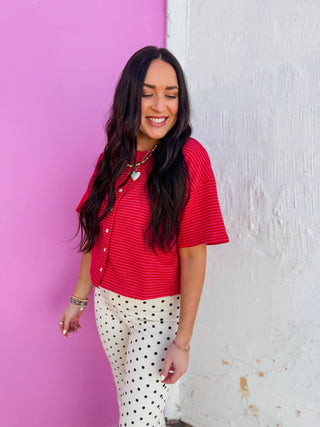 Camden Striped Button Down Tee-Cherry/Pink
