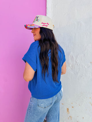Simple Days Corded Top-Bright Blue
