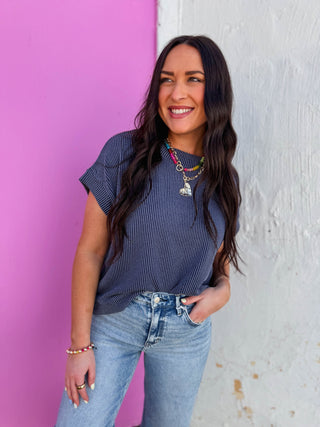 Simple Days Corded Top-Navy