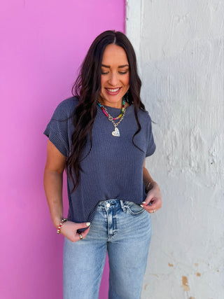 Simple Days Corded Top-Navy