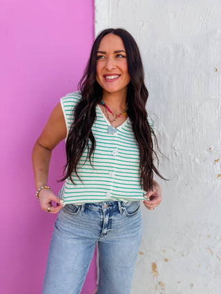 Emily Striped Sweater Vest-Green