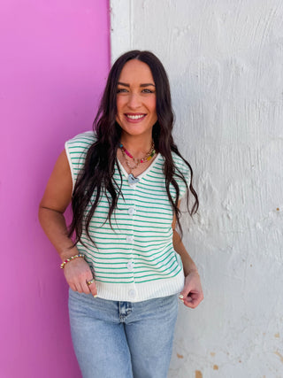 Emily Striped Sweater Vest-Green