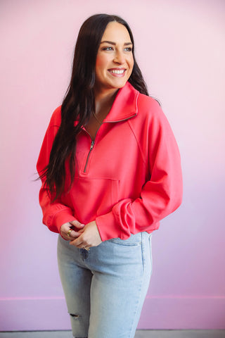 Hazel Quarter Zip-Coral