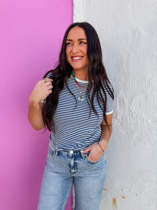 All Day Striped Tee-Light Navy