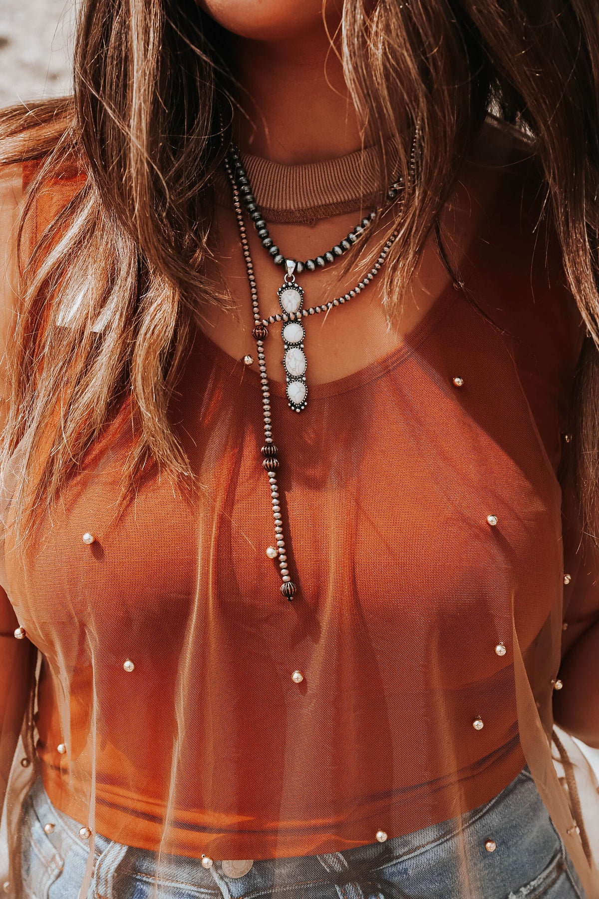 Navajo Style Semi Stone Pendant Necklace-3 Colors