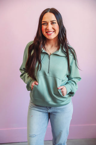 Hazel Quarter Zip-Sage Green