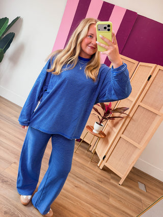 Morning Ease Striped Top-Royal Blue