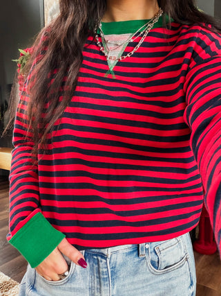 Heidi Striped Pullover-Red/Green