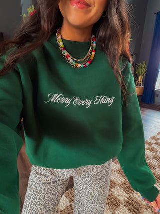 Merry Every Thing Embroidered Sweatshirt-Green