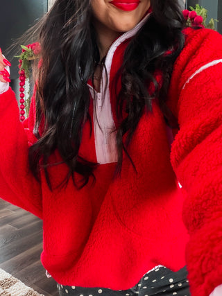 Fireside Sherpa Jacket-Red/Pale Pink
