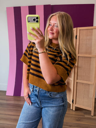 Charlie Striped Sweater-Mustard/Chocolate