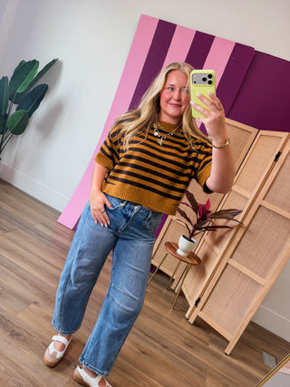 Charlie Striped Sweater-Mustard/Chocolate