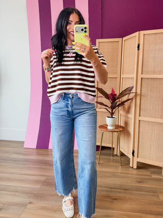 Charlie Striped Sweater-Brown/Pink
