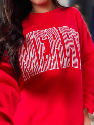 Striped Merry Embroidered Crewneck