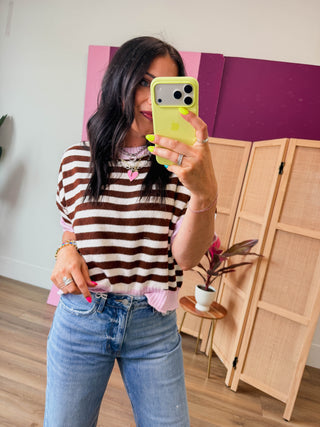 Charlie Striped Sweater-Brown/Pink