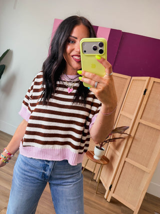 Charlie Striped Sweater-Brown/Pink