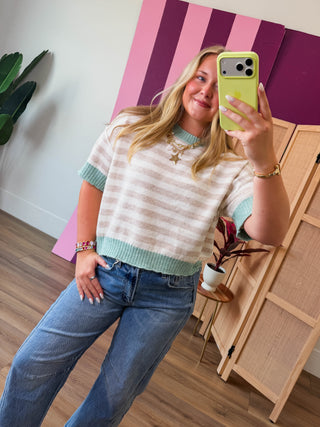 Charlie Striped Sweater-Oatmeal/Mint