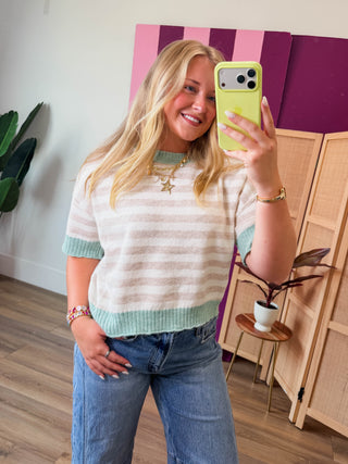Charlie Striped Sweater-Oatmeal/Mint