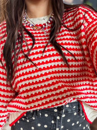 Britt Striped Sweater-Red