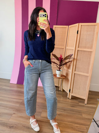 Owen High Rise Striped Barrel Jeans