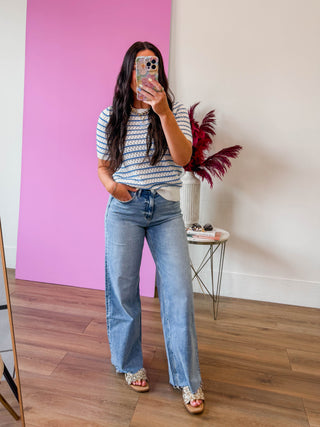 Nora Striped Knit Top-Blue