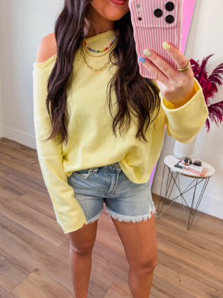 Lemon Drop Off Shoulder Sweater