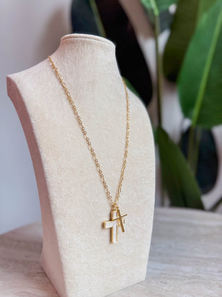 Double Tiny Cross Necklace Gold
