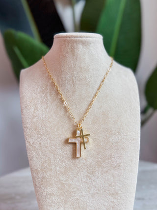 Double Tiny Cross Necklace Gold