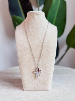Double Tiny Cross Necklace-Silver