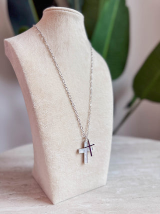 Double Tiny Cross Necklace-Silver