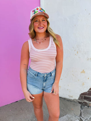 Cool Girl Striped Tank-Pearl Blush
