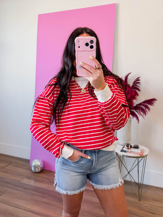 Easy Day Striped Pullover-Ruby