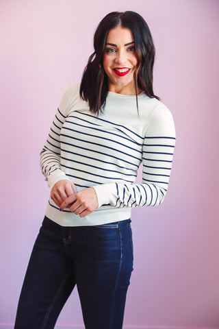 Kayla Striped Sweater-Ivory/Navy