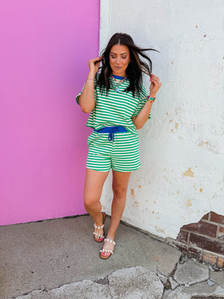 Off-Duty Striped Shorts-Green/Blue