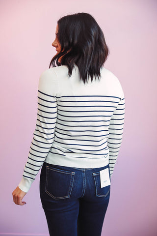 Kayla Striped Sweater-Ivory/Navy