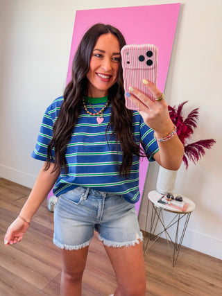 Andie Striped Tee-Blue/Green