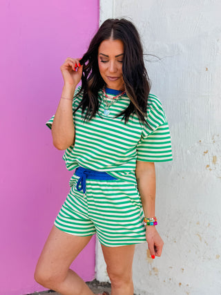 Off-Duty Striped Tee-Green/Blue