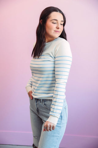 Kayla Striped Sweater-Ivory/Chambray